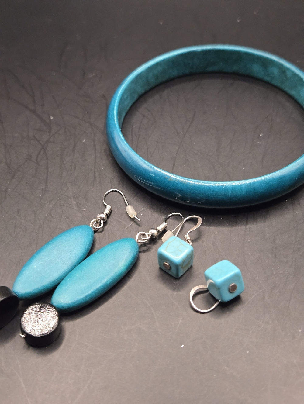 Teal Statement Jewelry Set Bangle Earrings Turquoise Style Boho